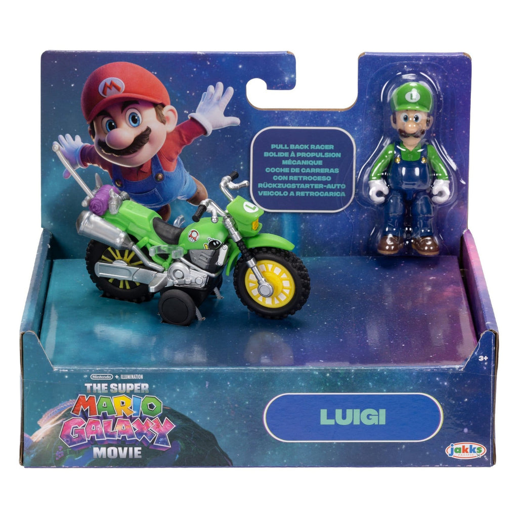 Produktbild Super Mario Galaxy – Luigi actionfigur från filmen med motorcykel