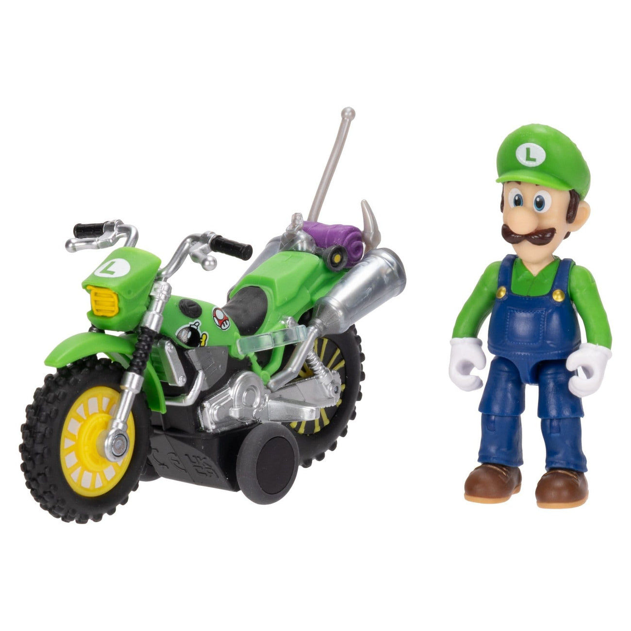 Produktbild Super Mario Galaxy – Luigi actionfigur från filmen med motorcykel