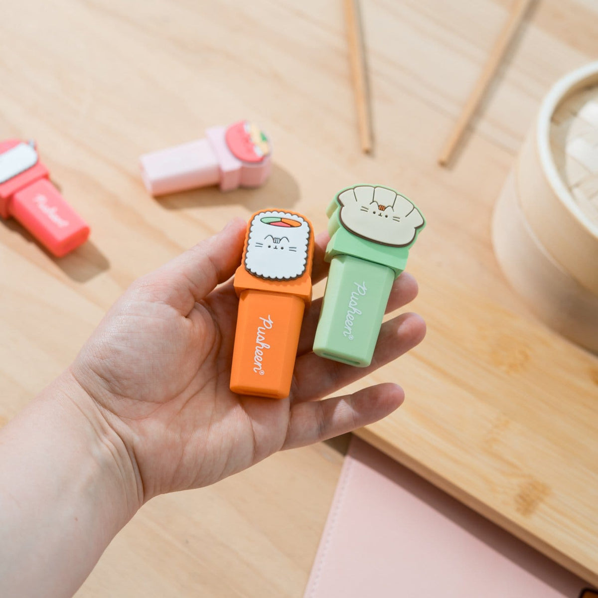 Produktbild Pusheen Sushi Roll överstrykningspennor med toppers 4-pack